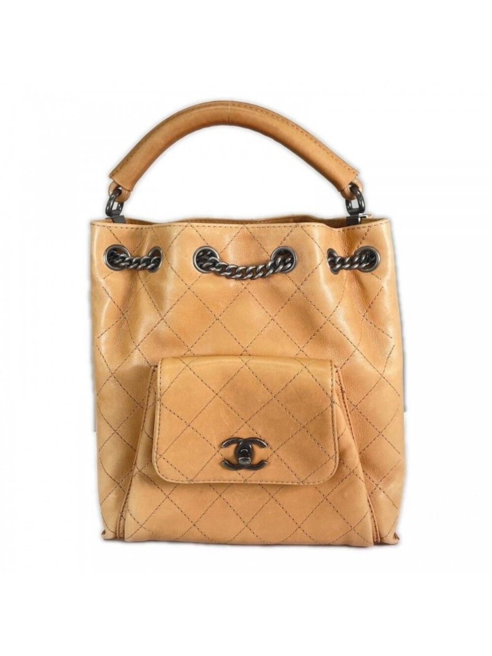 Chanel Handbag 3way CC Logo Leather Beige Silver